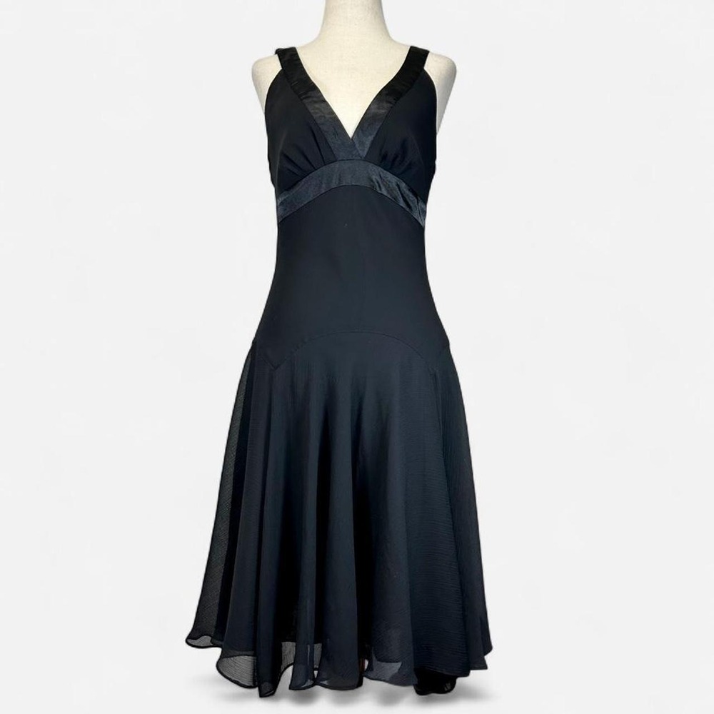 XXI Black Pleated Chiffon Cocktail Dress Womens S Satin Trim Evening Semi Formal